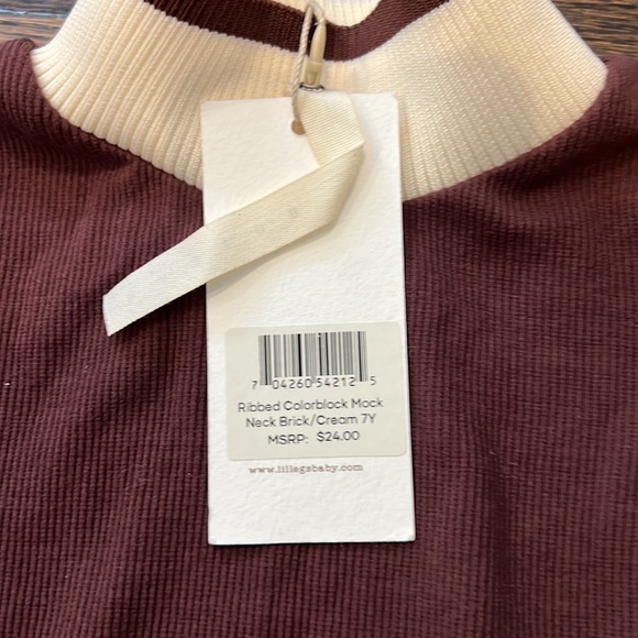 Lil Legs Ribbed Colorblock Mock Neck Brick/Cream size 7 - Picture 3 of 3